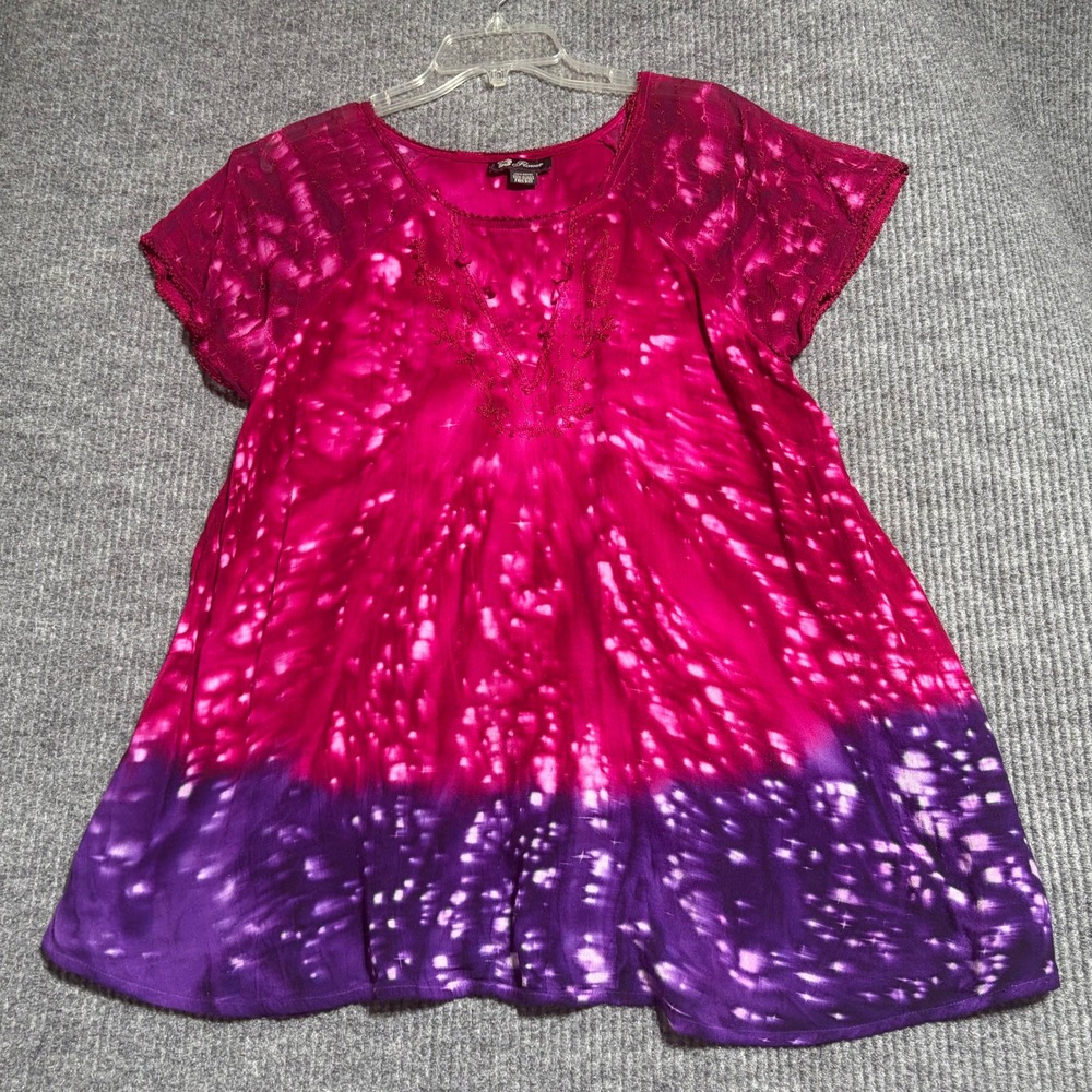 Flower Womens Tie Dye Tunic Blouse Pink Purple Embroidered Rayon Free Size India